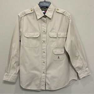 Vintage Tommy Hilfiger Shirt Khaki Safari Button Down Sz 12 Field Shirt Pockets